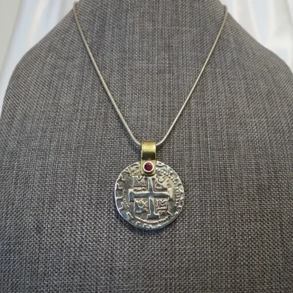 Brighton Doubloom Cross Red Crystal Pendant Necklace - Picture 3 of 8